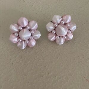 Pink Floral Stud Earrings with Vintage Design
